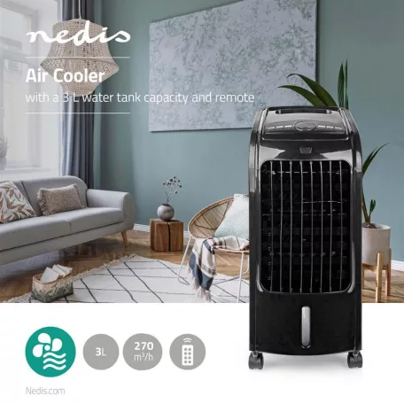 Mobile Air Cooler | Víztartály kapacitása: 3 l | 3-sebességes | 270 m³/h | Oszcilláló | Távirányító | Automatikus kikapcsolás időzítő