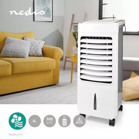 Mobile Air Cooler | Víztartály kapacitása: 6 l | 3-sebességes | 300 m³/h | Oszcilláló | Távirányító | Automatikus kikapcsolás időzítő | Ionizáló funkció