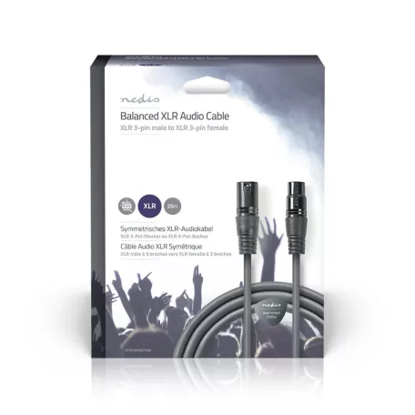 Szimmetrikus Audió Kábel | XLR 3-Tűs Dugasz | XLR 3-Tűs Aljzat | Nikkelezett | 20.0 m | Kerek | PVC | Sötét Szürke | Ajándék Dobozban