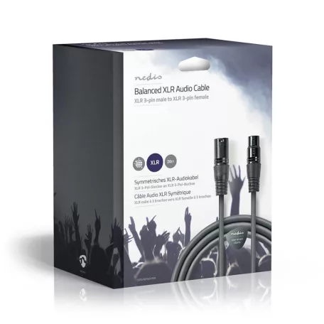 Szimmetrikus Audió Kábel | XLR 3-Tűs Dugasz | XLR 3-Tűs Aljzat | Nikkelezett | 20.0 m | Kerek | PVC | Sötét Szürke | Ajándék Dobozban