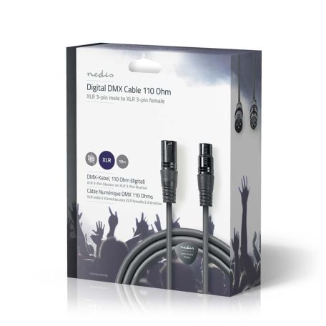 DMX adapter kábel | XLR 3-Tűs Dugasz | XLR 3-Tűs Aljzat | Nikkelezett | 10.0 m | Kerek | PVC | Sötét Szürke | Ajándék Dobozban