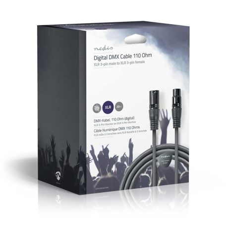 DMX adapter kábel | XLR 3-Tűs Dugasz | XLR 3-Tűs Aljzat | Nikkelezett | 20.0 m | Kerek | PVC | Sötét Szürke | Ajándék Dobozban