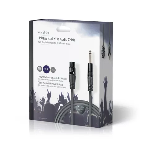 Kiegyensúlyozatlan audio kábel | XLR 3-Tűs Aljzat | 6.35 mm Dugasz | Nikkelezett | 10.0 m | Kerek | PVC | Sötét Szürke | Ajándék Dobozban