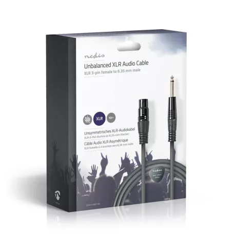 Kiegyensúlyozatlan audio kábel | XLR 3-Tűs Aljzat | 6.35 mm Dugasz | Nikkelezett | 10.0 m | Kerek | PVC | Sötét Szürke | Ajándék Dobozban