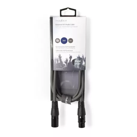 Szimmetrikus Audió Kábel | XLR 3-Tűs Dugasz | XLR 3-Tűs Aljzat | Nikkelezett | 1.50 m | Kerek | PVC | Sötét Szürke | Kartondoboz