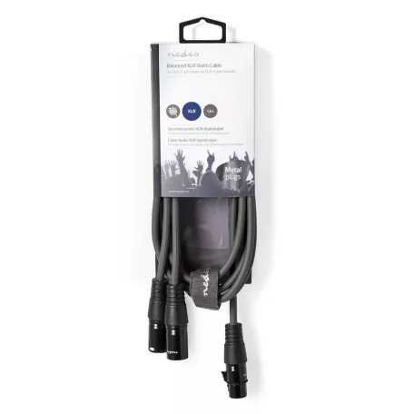 Szimmetrikus Audió Kábel | 2x XLR 3-tűs Dugasz | XLR 3-Tűs Aljzat | Nikkelezett | 1.50 m | Kerek | PVC | Sötét Szürke | Kartondoboz