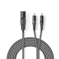   Szimmetrikus Audió Kábel | XLR 3-Tűs Dugasz | 2x RCA Dugasz | Nikkelezett | 1.50 m | Kerek | PVC | Sötét Szürke | Kartondoboz