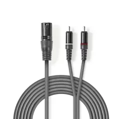   Szimmetrikus Audió Kábel | XLR 3-Tűs Dugasz | 2x RCA Dugasz | Nikkelezett | 3.00 m | Kerek | PVC | Sötét Szürke | Kartondoboz