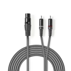   Szimmetrikus Audió Kábel | XLR 3-Tűs Aljzat | 2x RCA Dugasz | Nikkelezett | 3.00 m | Kerek | PVC | Sötét Szürke | Kartondoboz