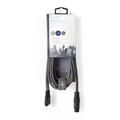 Szimmetrikus Audió Kábel | XLR 3-Tűs Aljzat | 2x RCA Dugasz | Nikkelezett | 3.00 m | Kerek | PVC | Sötét Szürke | Kartondoboz