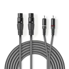  Szimmetrikus Audió Kábel | 2x XLR 3-Pin Aljzat | 2x RCA Dugasz | Nikkelezett | 3.00 m | Kerek | PVC | Sötét Szürke | Kartondoboz
