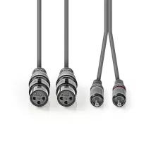   Szimmetrikus Audió Kábel | 2x XLR 3-Pin Aljzat | 2x RCA Dugasz | Nikkelezett | 3.00 m | Kerek | PVC | Sötét Szürke | Kartondoboz