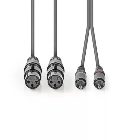 Szimmetrikus Audió Kábel | 2x XLR 3-Pin Aljzat | 2x RCA Dugasz | Nikkelezett | 3.00 m | Kerek | PVC | Sötét Szürke | Kartondoboz