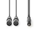 Szimmetrikus Audió Kábel | 2x XLR 3-tűs Dugasz | 3.5 mm Dugasz | Nikkelezett | 1.50 m | Kerek | PVC | Sötét Szürke | Kartondoboz