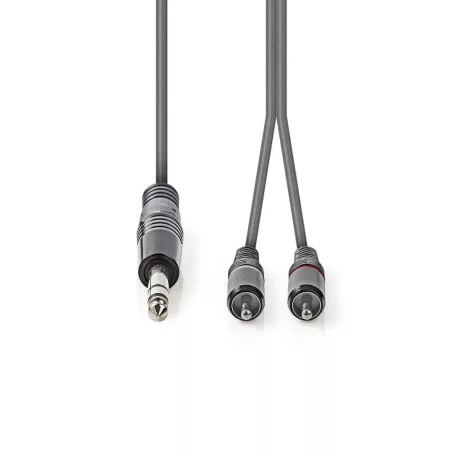 Sztereó audiokábel | 6.35 mm Dugasz | 2x RCA Dugasz | Nikkelezett | 1.50 m | Kerek | Sötét Szürke | Kartondoboz