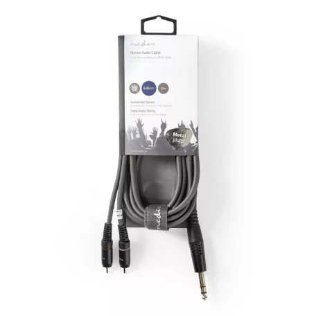 Sztereó audiokábel | 6.35 mm Dugasz | 2x RCA Dugasz | Nikkelezett | 3.00 m | Kerek | Sötét Szürke | Kartondoboz
