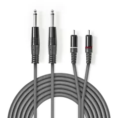   Sztereó audiokábel | 2x 6.35 mm Dugasz | 2x RCA Dugasz | Nikkelezett | 3.00 m | Kerek | Sötét Szürke | Kartondoboz
