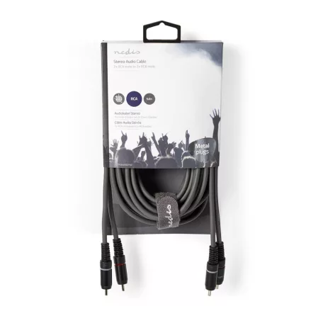 Sztereó audiokábel | 2x RCA Dugasz | 2x RCA Dugasz | Nikkelezett | 5.00 m | Kerek | Sötét Szürke | Kartondoboz