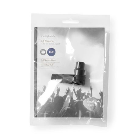 XLR csatlakozó | Szögben | Aljzat | Nikkelezett | Forrasztás | Bemenő kábel átmérő: 5.0 mm | Fém | Fekete | 1 db | Műanyag Zacskó