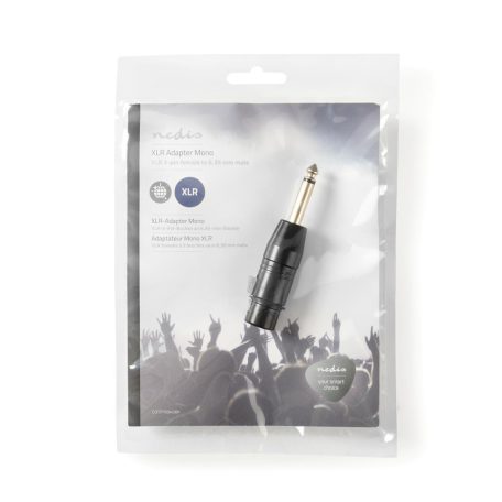 XLR adapter | XLR 3-Tűs Aljzat | 6.35 mm Dugasz | Nikkelezett | Egyenes | Fém | Fekete | 1 db | Műanyag Zacskó