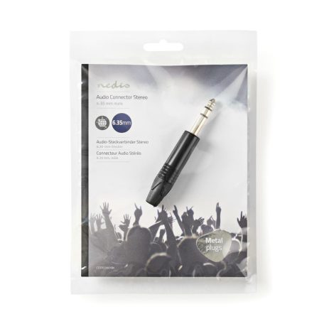 Audió csatlakozó | Egyenes | Dugasz | Nikkelezett | Forrasztó | Bemenő kábel átmérő: 6.0 mm | Alumínium | Fekete | Műanyag Zacskó | 1 db