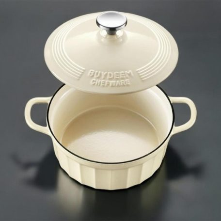 BUYDEEM CP521-AW öntöttvas lábas, 2,9 liter, zománcozott, fehér