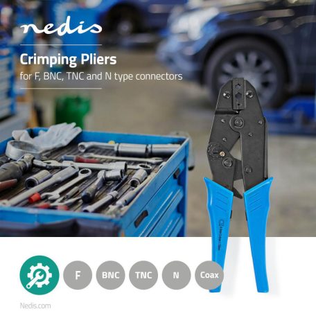 Crimp pliers | BNC / F / RG58 / RG59 | Fogó | Fém / PVC | Fekete / Kék