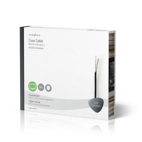 Koax Kábel Tekercsben | RG174 | 50 Ohm | Egyes Árnyékolás | ECA | 25.0 m | Coax | PVC | Fekete | Ajándék Dobozban