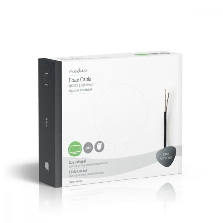 Koax Kábel Tekercsben | RG174 | 50 Ohm | Egyes Árnyékolás | ECA | 50.0 m | Coax | PVC | Fekete | Ajándék Dobozban