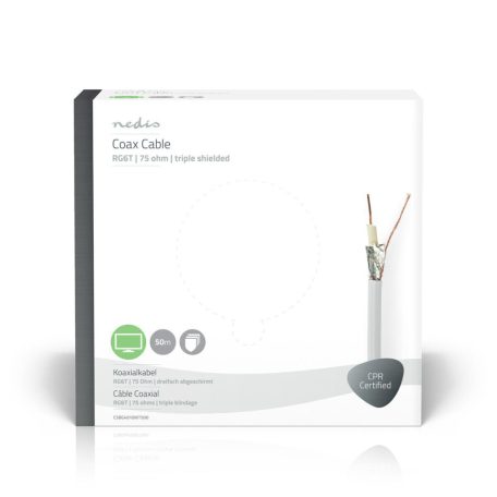 Koax Kábel Tekercsben | RG6T | 75 Ohm | Dupla Szigeteléssel | ECA | 50.0 m | Coax | PVC | Fehér | Ajándék Dobozban