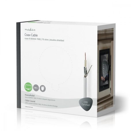 Koax Kábel Tekercsben | RG59 | 75 Ohm | Dupla Szigeteléssel | ECA | 50.0 m | Coax | PVC | Fehér | Ajándék Dobozban