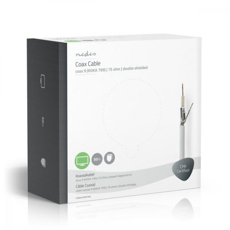 Koax Kábel Tekercsben | RG59 | 75 Ohm | Dupla Szigeteléssel | ECA | 50.0 m | Coax | PVC | Fehér | Ajándék Dobozban