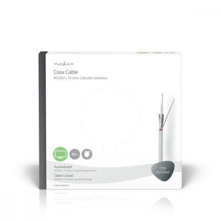 Koax Kábel Tekercsben | RG59U | 75 Ohm | Dupla Szigeteléssel | ECA | 25.0 m | Coax | PVC | Fehér | Ajándék Dobozban