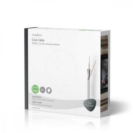 Koax Kábel Tekercsben | RG59U | 75 Ohm | Dupla Szigeteléssel | ECA | 25.0 m | Coax | PVC | Fehér | Ajándék Dobozban