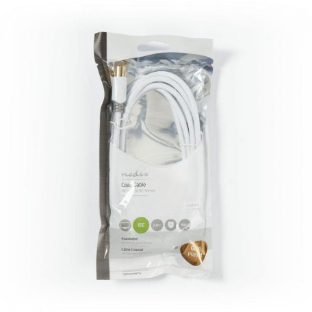 Koaxiális Kábel | IEC (Koax) Dugasz | IEC (Koax) Aljzat | Aranyozott | 75 Ohm | Dupla Szigeteléssel | 2.00 m | Kerek | PVC | Fehér | Műanyag Zacskó