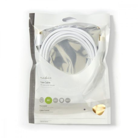 Koaxiális Kábel | IEC (Koax) Dugasz | IEC (Koax) Aljzat | Aranyozott | 75 Ohm | Dupla Szigeteléssel | 5.00 m | Kerek | PVC | Fehér | Műanyag Zacskó