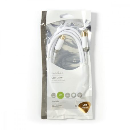 Koaxiális Kábel | IEC (Koax) Dugasz | IEC (Koax) Dugasz | Aranyozott | 75 Ohm | Egyes Árnyékolás | 2.00 m | Kerek | PVC | Fehér | Műanyag Zacskó