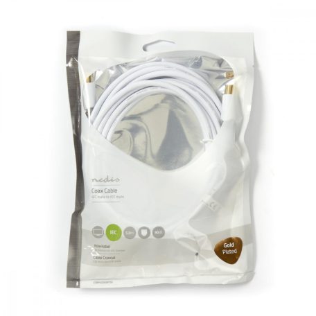 Koaxiális Kábel | IEC (Koax) Dugasz | IEC (Koax) Dugasz | Aranyozott | 75 Ohm | Egyes Árnyékolás | 5.00 m | Kerek | PVC | Fehér | Műanyag Zacskó