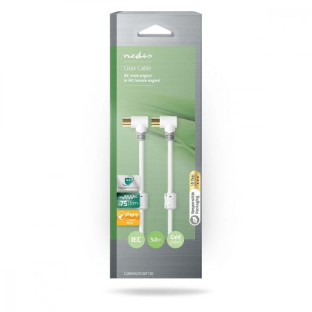 Koaxiális Kábel | IEC (Koax) Dugasz | IEC (Koax) Aljzat | Aranyozott | 100 dB | 75 Ohm | Dupla Szigeteléssel | 3.00 m | Kerek | PVC | Fehér | Doboz