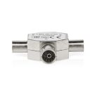 Műholdas és antenna adapter | 2x Coax Dugasz | IEC (Koax) Aljzat | Nikkelezett | 75 Ohm | T elosztó | Fém | Ezüst | 1 db | Doboz