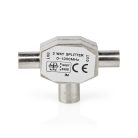 Műholdas és antenna adapter | 2x Coax Dugasz | IEC (Koax) Aljzat | Nikkelezett | 75 Ohm | T elosztó | Fém | Ezüst | 1 db | Doboz