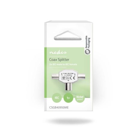 Műholdas és antenna adapter | 2x Coax Dugasz | IEC (Koax) Aljzat | Nikkelezett | 75 Ohm | T elosztó | Fém | Ezüst | 1 db | Doboz