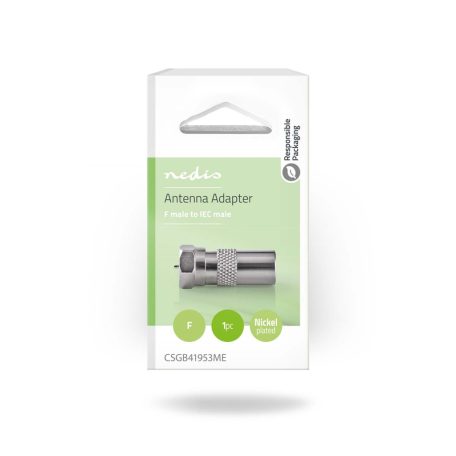 Műholdas és antenna adapter | F Dugasz | IEC (Koax) Dugasz | Nikkelezett | 75 Ohm | Egyenes | Fém | Ezüst | 1 db | Doboz