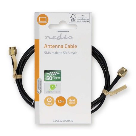Antenna Kábel | SMA Dugasz | SMA Dugasz | Aranyozott | 50 Ohm | Egyes Árnyékolás | 1.00 m | Kerek | PVC | Fekete | Label