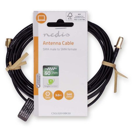 Antenna Kábel | SMA Dugasz | SMA Aljzat | Aranyozott | 50 Ohm | Egyes Árnyékolás | 3.00 m | Kerek | PVC | Fekete | Label
