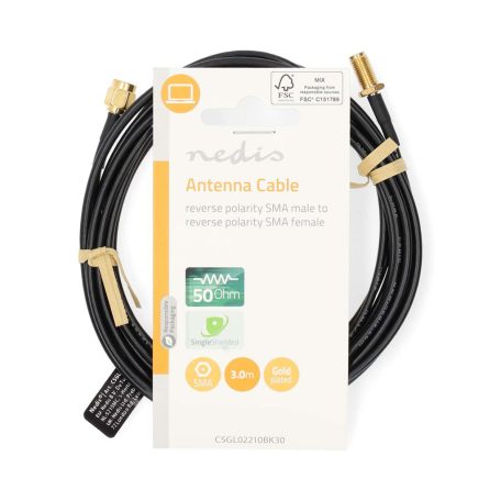 Antenna Kábel | RP SMA Dugasz | RP SMA Aljzat | Aranyozott | 50 Ohm | Egyes Árnyékolás | 3.00 m | Kerek | PVC | Fekete | Label