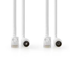   Koax és Cat6 Combi Cable | IEC (Koax) Dugasz / RJ45 Dugasz | IEC (Koax) Aljzat / RJ45 Dugasz | Nikkelezett | RG58 | 75 Ohm | Dupla Szigeteléssel | 1.50 m | Kerek | PVC | Fehér | Label
