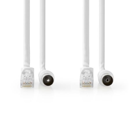 Koax és Cat6 Combi Cable | IEC (Koax) Dugasz / RJ45 Dugasz | IEC (Koax) Aljzat / RJ45 Dugasz | Nikkelezett | RG58 | 75 Ohm | Dupla Szigeteléssel | 1.50 m | Kerek | PVC | Fehér | Label