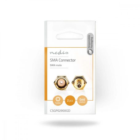SMA Connector | Egyenes | Dugasz | Aranyozott | 50 Ohm | Bilincs | Bemenő kábel átmérő: 2.55 mm | Fém | Arany | 2 db | Boríték