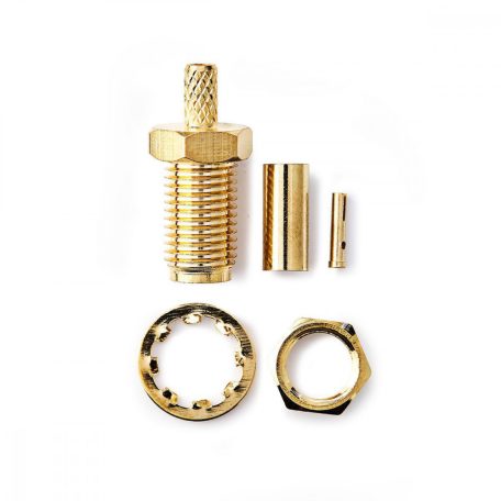 SMA Connector | Egyenes | Aljzat | Aranyozott | 50 Ohm | Bilincs | Bemenő kábel átmérő: 2.55 mm | Fém | Arany | 2 db | Boríték